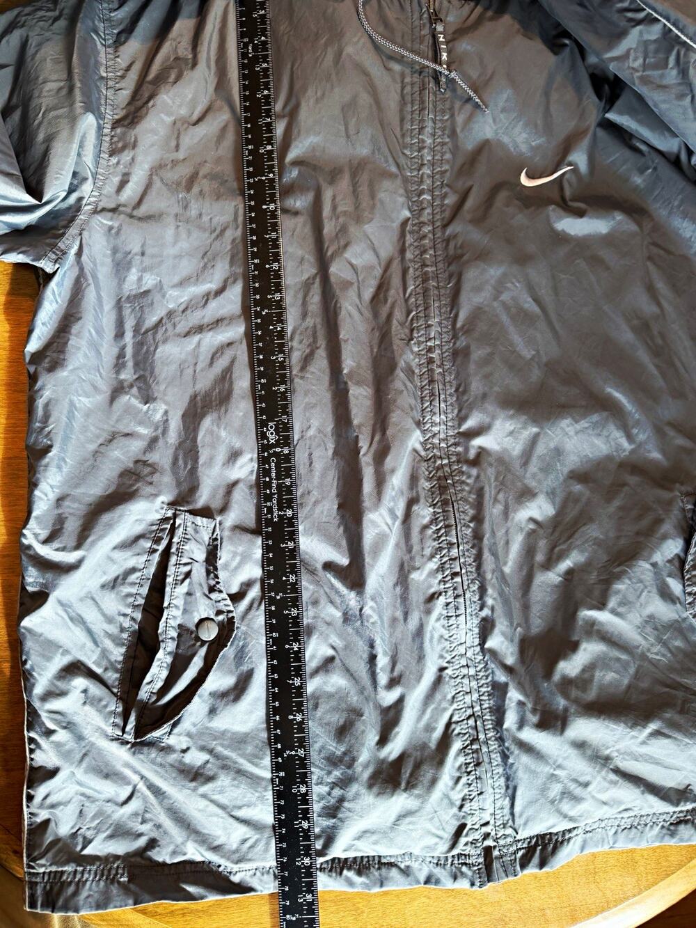 Nike Men’s Lined Gray Nylon Windbreaker Full Zip Hooded Jacket Pockets - XL
